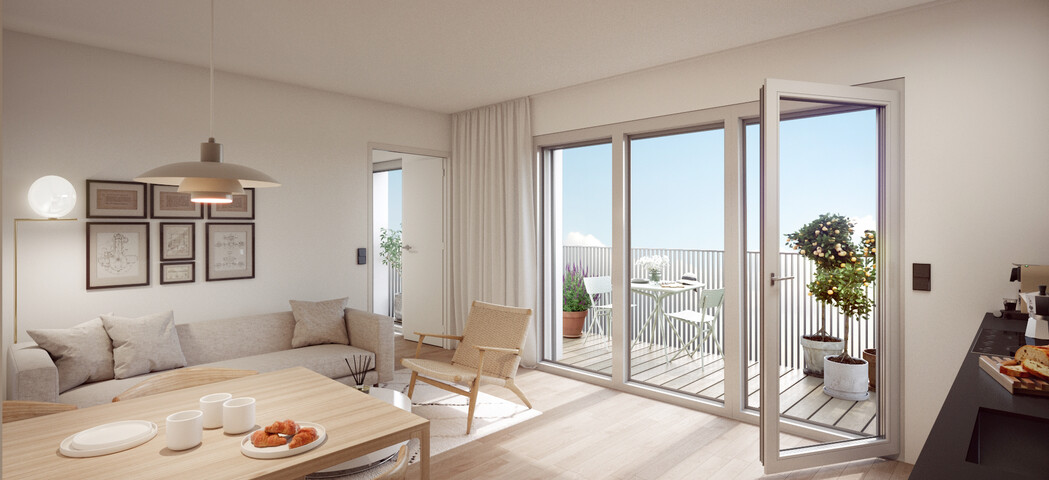 Wohnzimmer mit Balkonblick Wohnzimmer mit Balkonblick